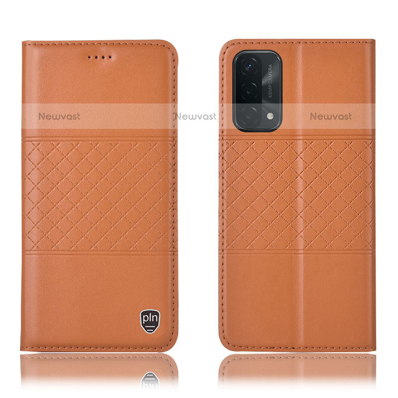 Leather Case Stands Flip Cover Holder H07P for OnePlus Nord N200 5G Orange