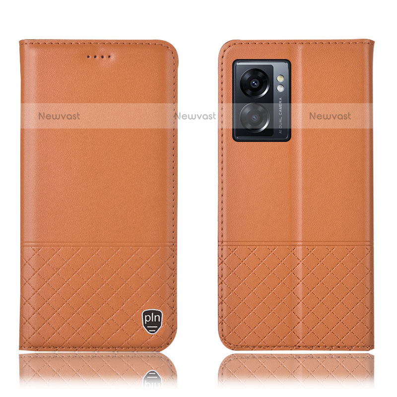 Leather Case Stands Flip Cover Holder H07P for OnePlus Nord N300 5G Orange