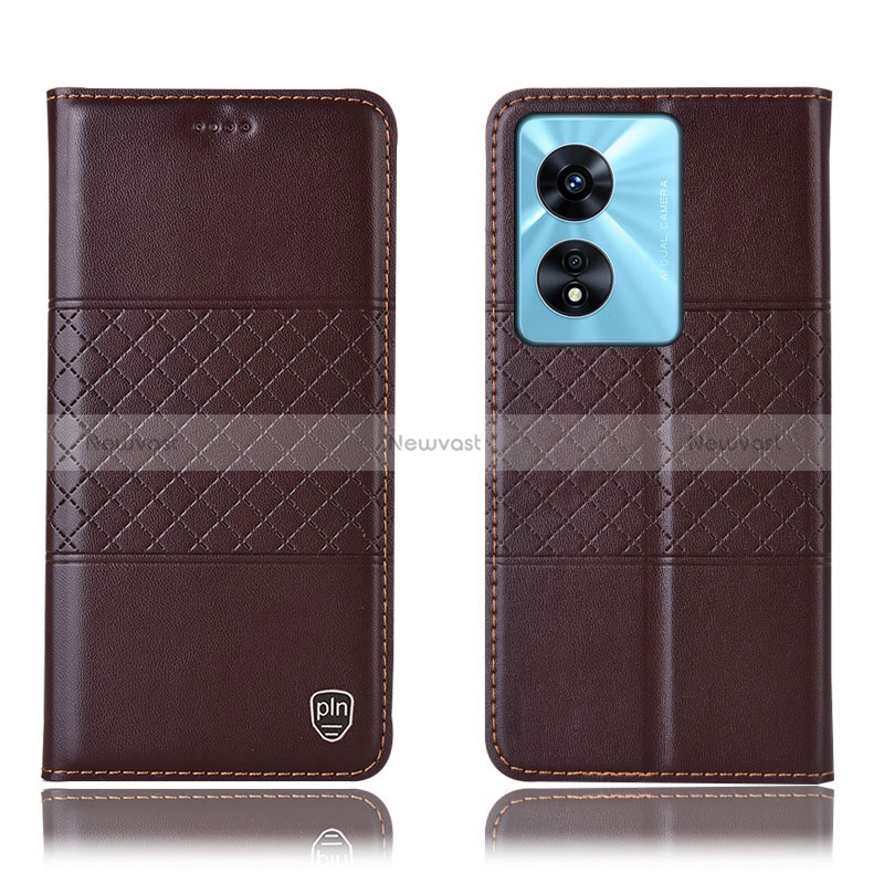 Leather Case Stands Flip Cover Holder H07P for Oppo A18 Brown