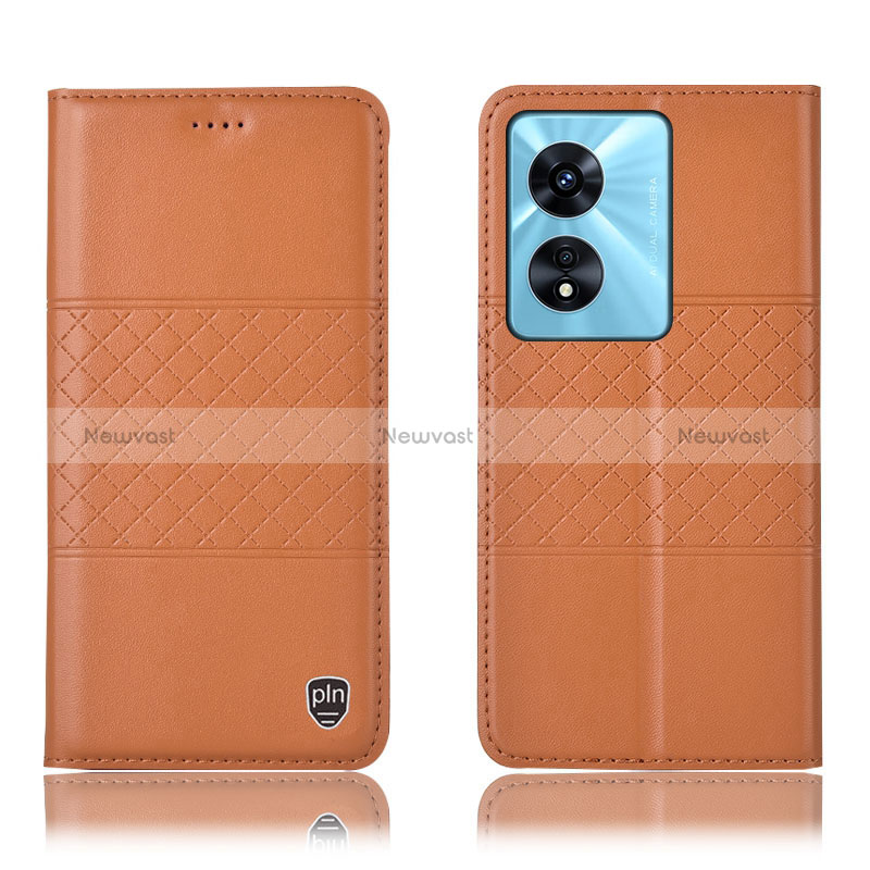 Leather Case Stands Flip Cover Holder H07P for Oppo A18 Orange