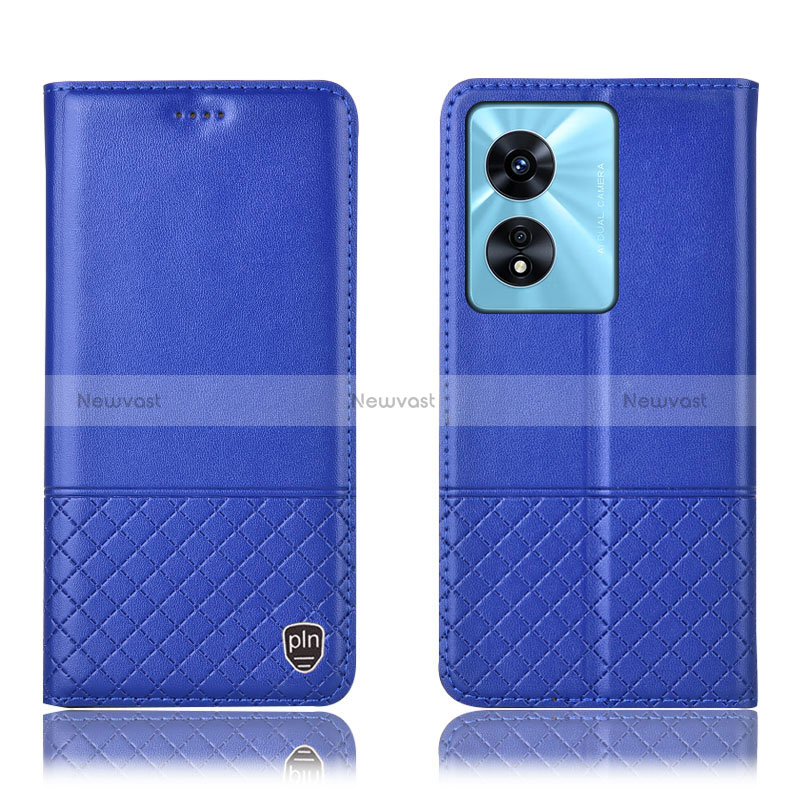 Leather Case Stands Flip Cover Holder H07P for Oppo A1x 5G Blue