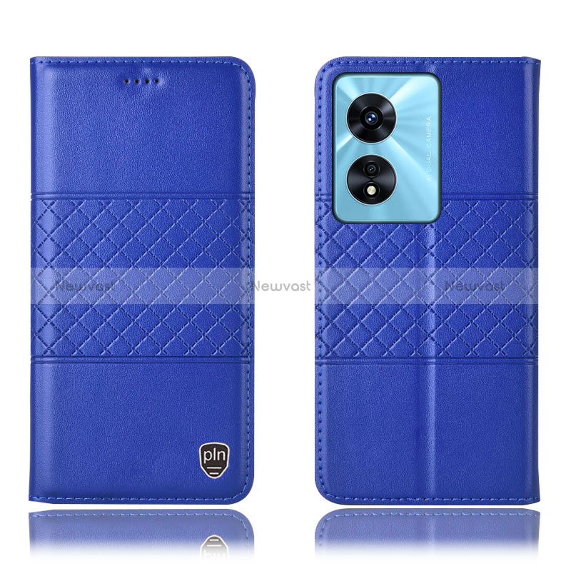 Leather Case Stands Flip Cover Holder H07P for Oppo A38 Blue