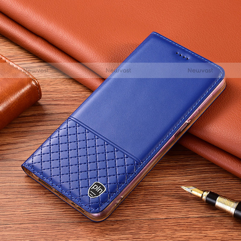 Leather Case Stands Flip Cover Holder H07P for Oppo A53s Blue