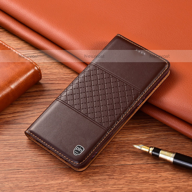 Leather Case Stands Flip Cover Holder H07P for Oppo A54 4G Brown