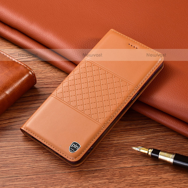 Leather Case Stands Flip Cover Holder H07P for Oppo A54 4G Orange