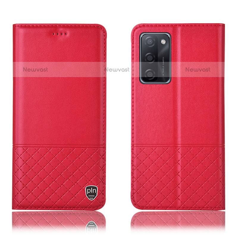 Leather Case Stands Flip Cover Holder H07P for Oppo A55S 5G Red