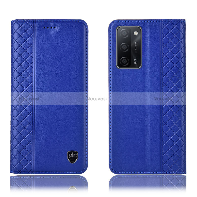 Leather Case Stands Flip Cover Holder H07P for Oppo A56 5G Blue