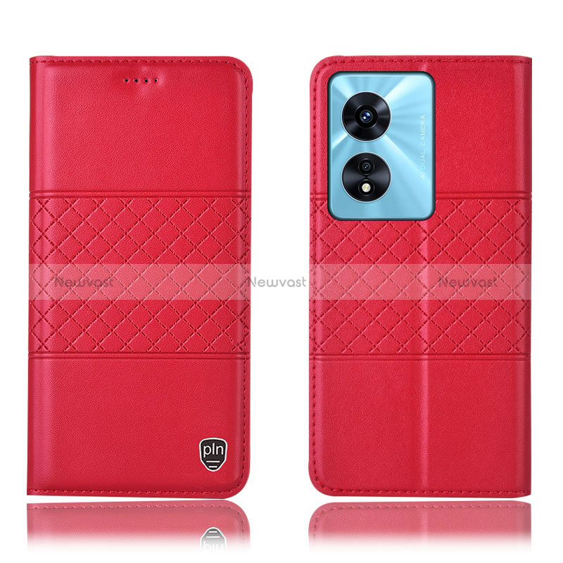 Leather Case Stands Flip Cover Holder H07P for Oppo A78 4G Red