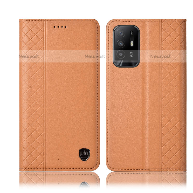 Leather Case Stands Flip Cover Holder H07P for Oppo A94 5G Orange