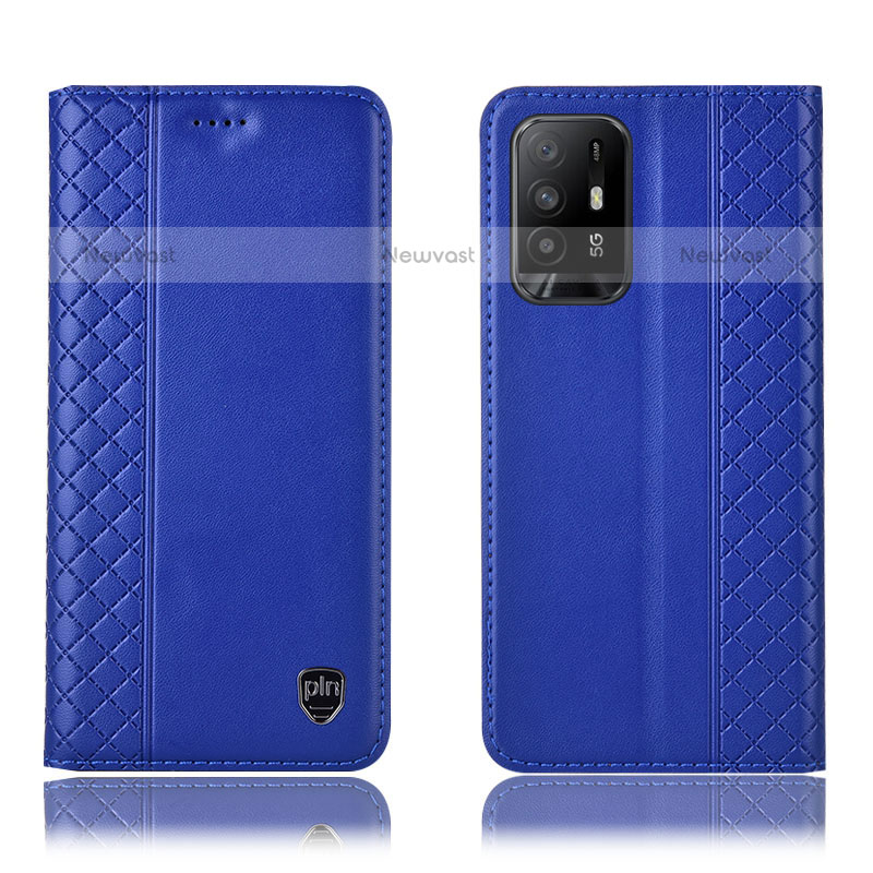 Leather Case Stands Flip Cover Holder H07P for Oppo A95 5G Blue