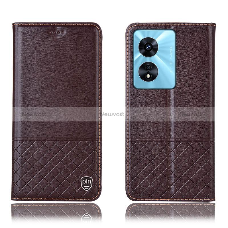 Leather Case Stands Flip Cover Holder H07P for Oppo A97 5G Brown