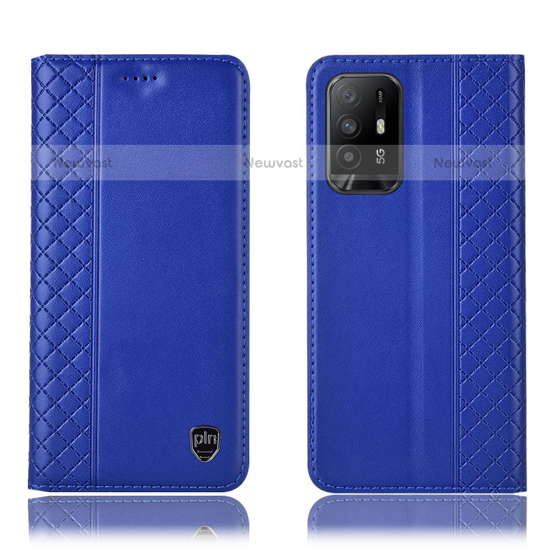 Leather Case Stands Flip Cover Holder H07P for Oppo F19 Pro+ Plus 5G Blue