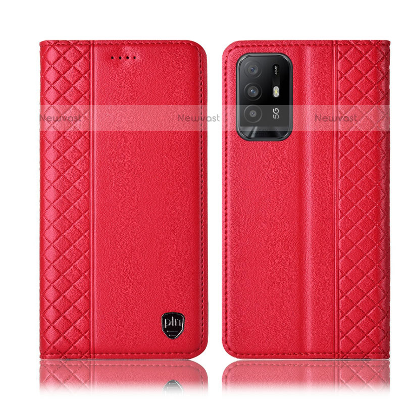 Leather Case Stands Flip Cover Holder H07P for Oppo F19 Pro+ Plus 5G Red