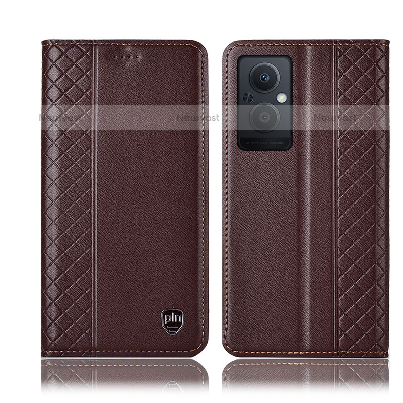 Leather Case Stands Flip Cover Holder H07P for Oppo F21s Pro 5G Brown