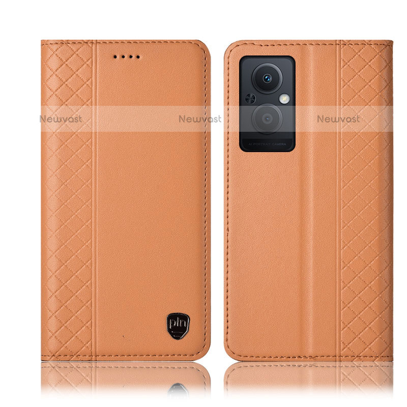 Leather Case Stands Flip Cover Holder H07P for Oppo F21s Pro 5G Orange