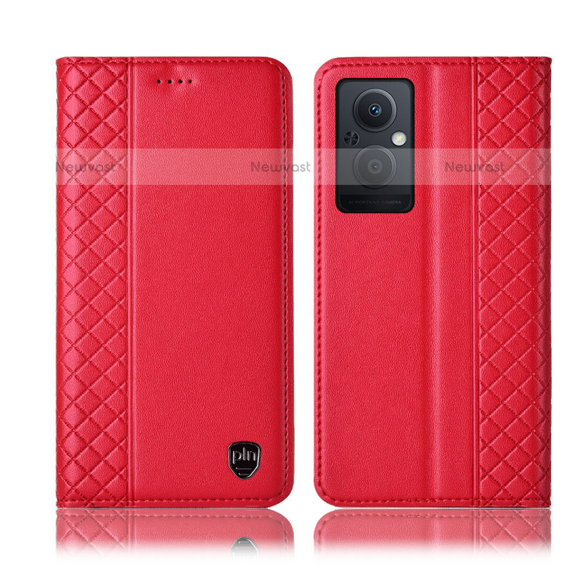 Leather Case Stands Flip Cover Holder H07P for Oppo F21s Pro 5G Red