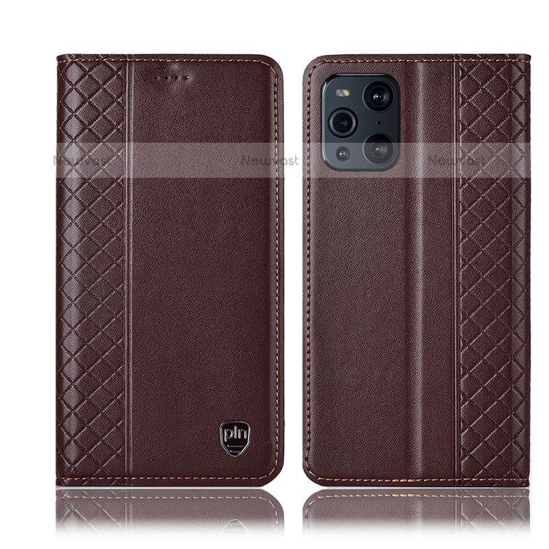 Leather Case Stands Flip Cover Holder H07P for Oppo Find X3 Pro 5G Brown