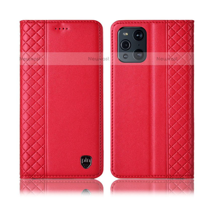 Leather Case Stands Flip Cover Holder H07P for Oppo Find X3 Pro 5G Red