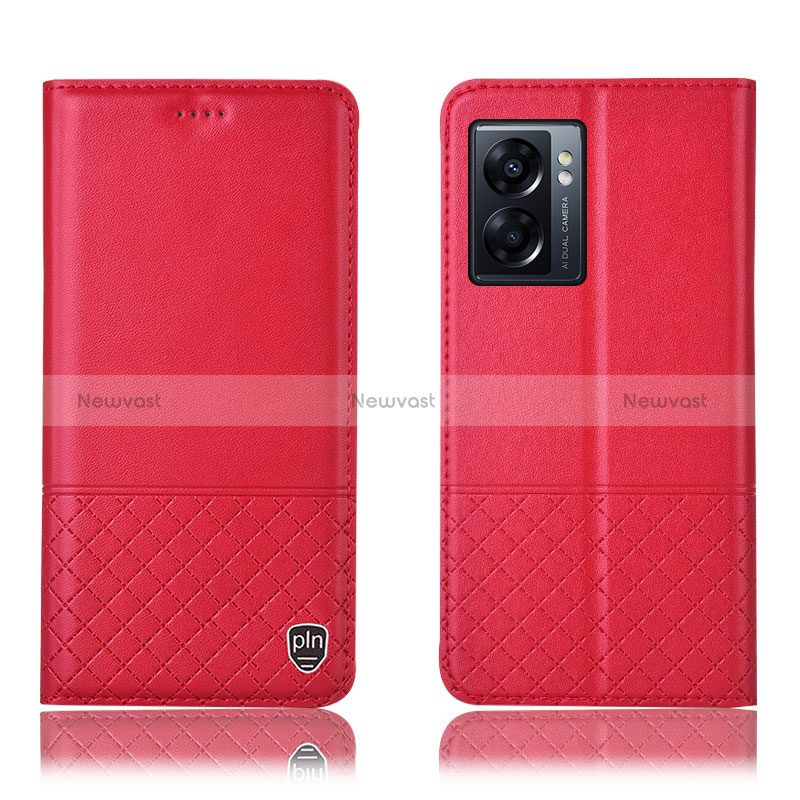 Leather Case Stands Flip Cover Holder H07P for Oppo K10 5G India Red