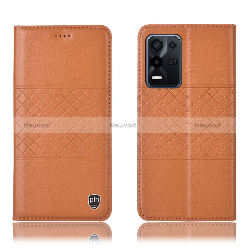 Leather Case Stands Flip Cover Holder H07P for Oppo K9X 5G Orange