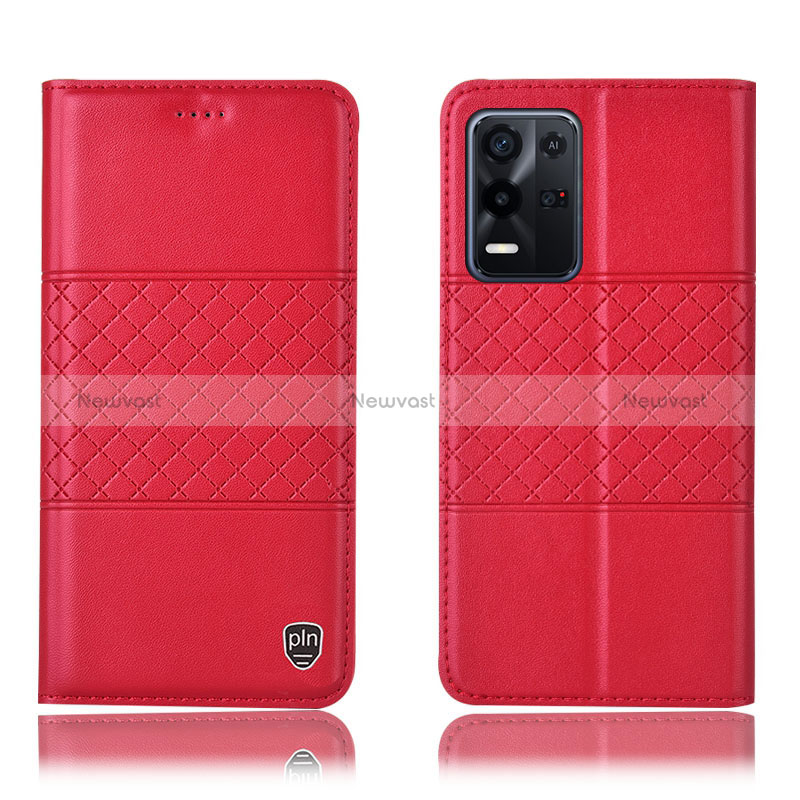 Leather Case Stands Flip Cover Holder H07P for Oppo K9X 5G Red