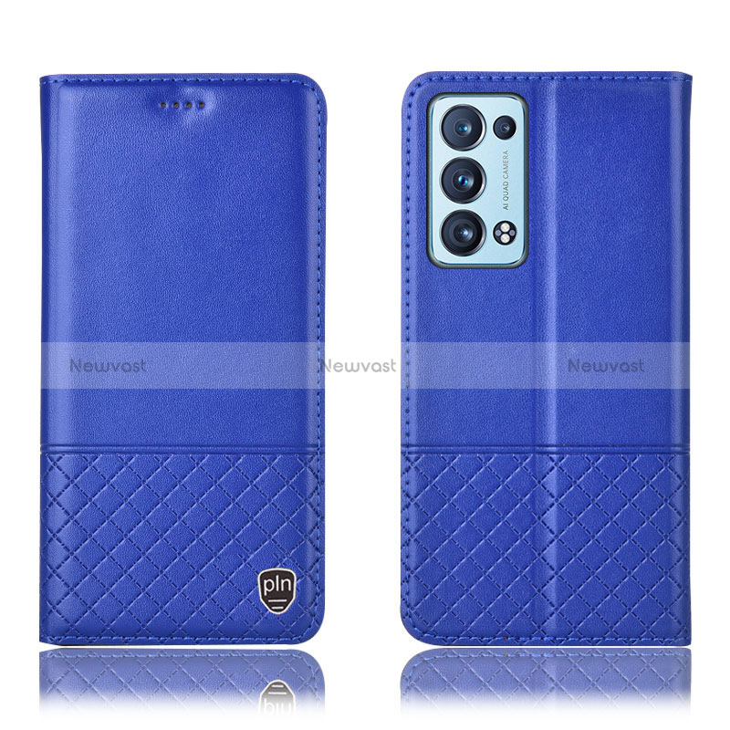 Leather Case Stands Flip Cover Holder H07P for Oppo Reno6 Pro+ Plus 5G Blue