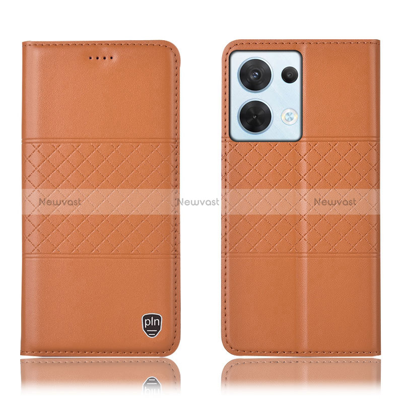 Leather Case Stands Flip Cover Holder H07P for Oppo Reno9 5G Orange