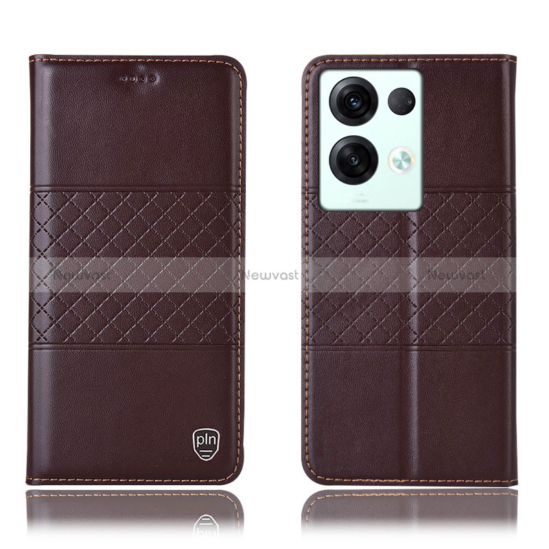 Leather Case Stands Flip Cover Holder H07P for Oppo Reno9 Pro+ Plus 5G Brown