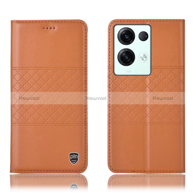 Leather Case Stands Flip Cover Holder H07P for Oppo Reno9 Pro+ Plus 5G Orange