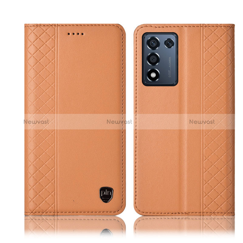 Leather Case Stands Flip Cover Holder H07P for Realme Q3s 5G Orange