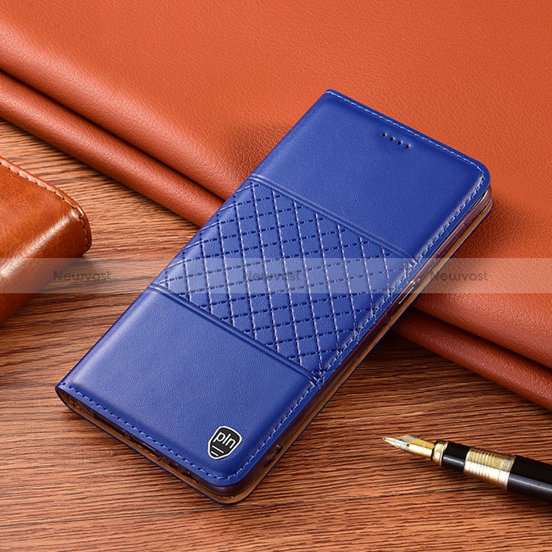 Leather Case Stands Flip Cover Holder H07P for Samsung Galaxy A03 Blue