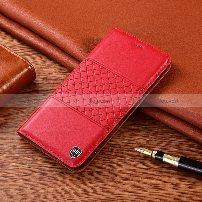 Leather Case Stands Flip Cover Holder H07P for Samsung Galaxy A03 Red