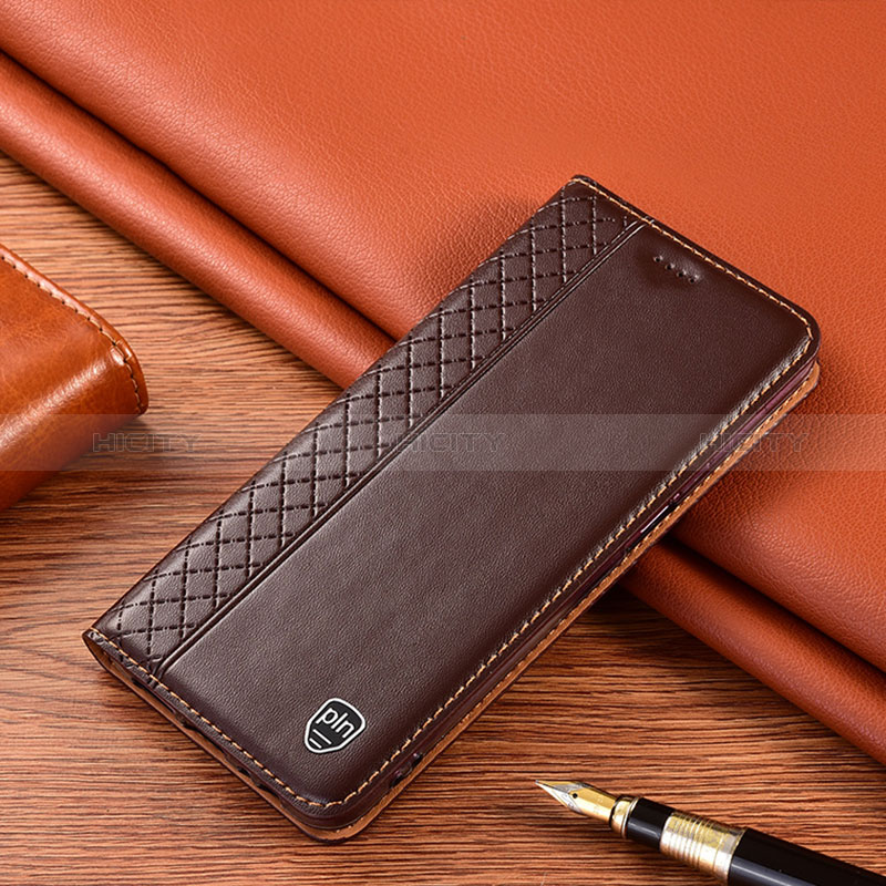 Leather Case Stands Flip Cover Holder H07P for Samsung Galaxy A03s Brown