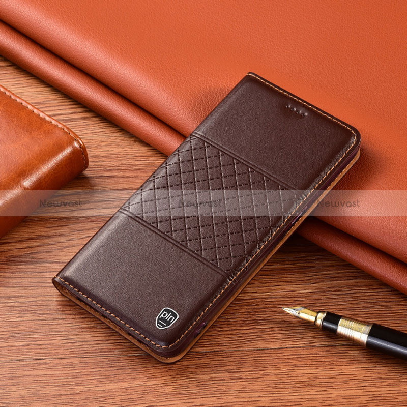 Leather Case Stands Flip Cover Holder H07P for Samsung Galaxy A10s Brown