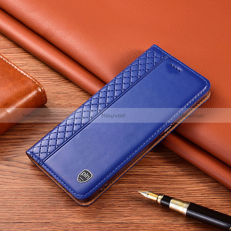 Leather Case Stands Flip Cover Holder H07P for Samsung Galaxy A12 5G Blue