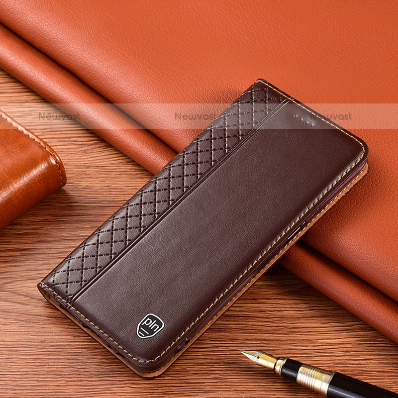 Leather Case Stands Flip Cover Holder H07P for Samsung Galaxy A51 4G Brown