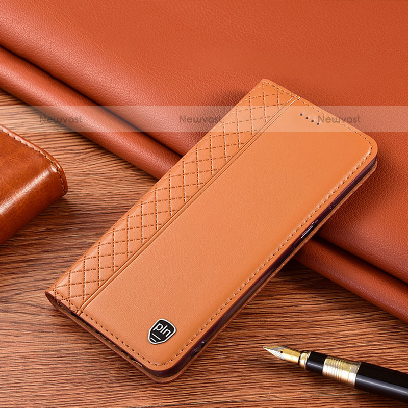 Leather Case Stands Flip Cover Holder H07P for Samsung Galaxy A51 4G Orange