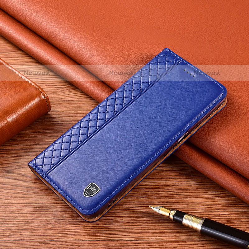 Leather Case Stands Flip Cover Holder H07P for Samsung Galaxy A91 Blue