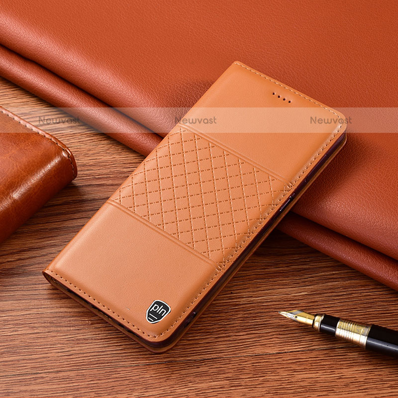 Leather Case Stands Flip Cover Holder H07P for Samsung Galaxy M21 Orange