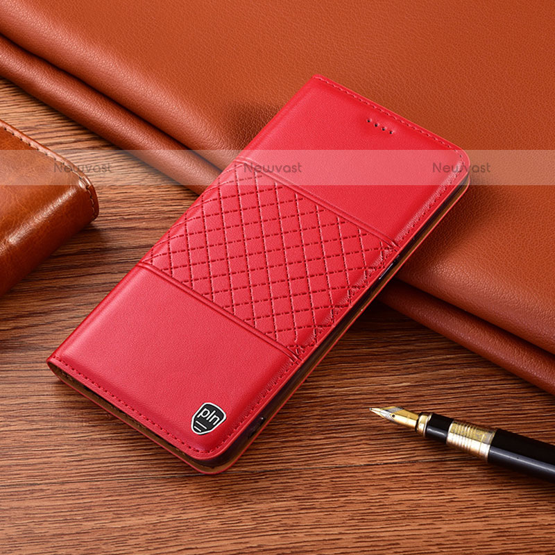 Leather Case Stands Flip Cover Holder H07P for Samsung Galaxy M21 Red