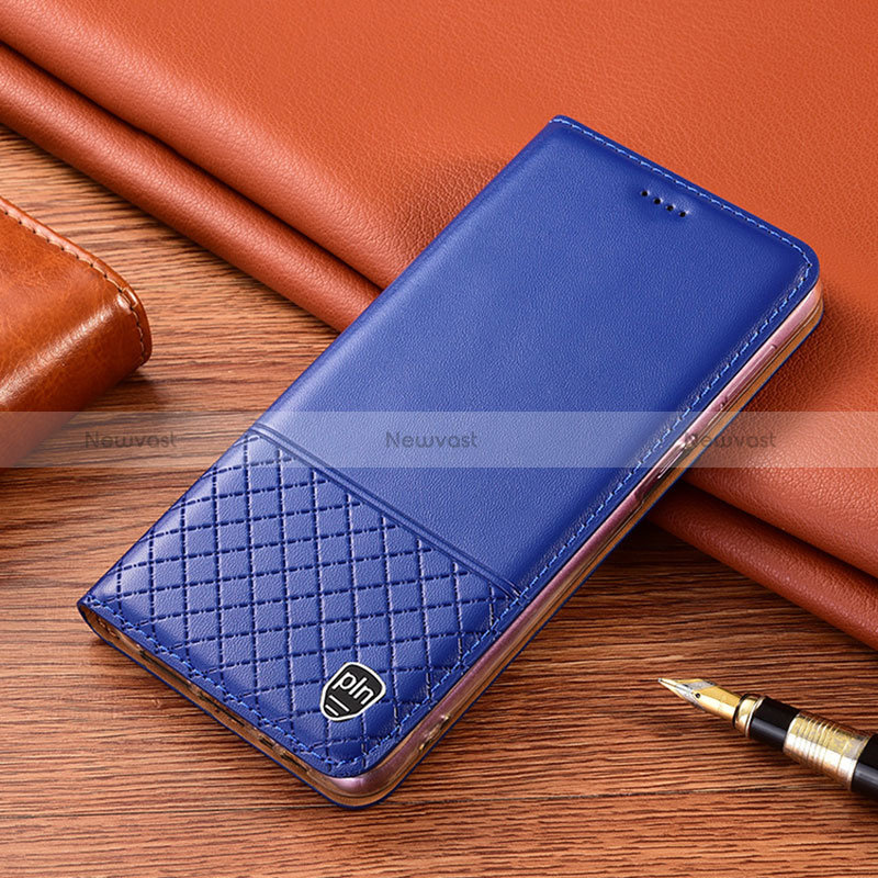 Leather Case Stands Flip Cover Holder H07P for Vivo V25 Pro 5G Blue