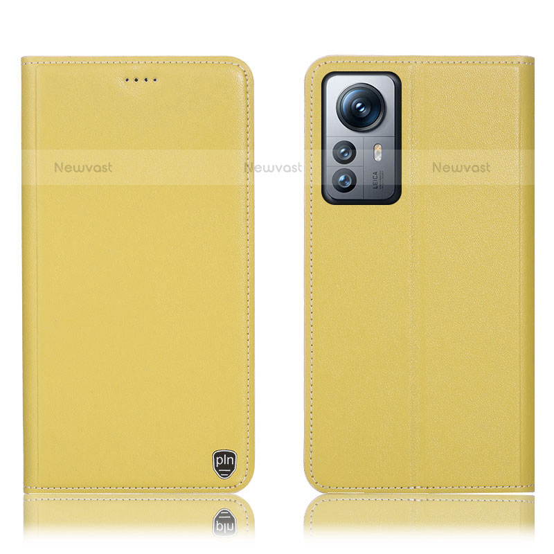 Leather Case Stands Flip Cover Holder H07P for Xiaomi Mi 12 Lite 5G Yellow