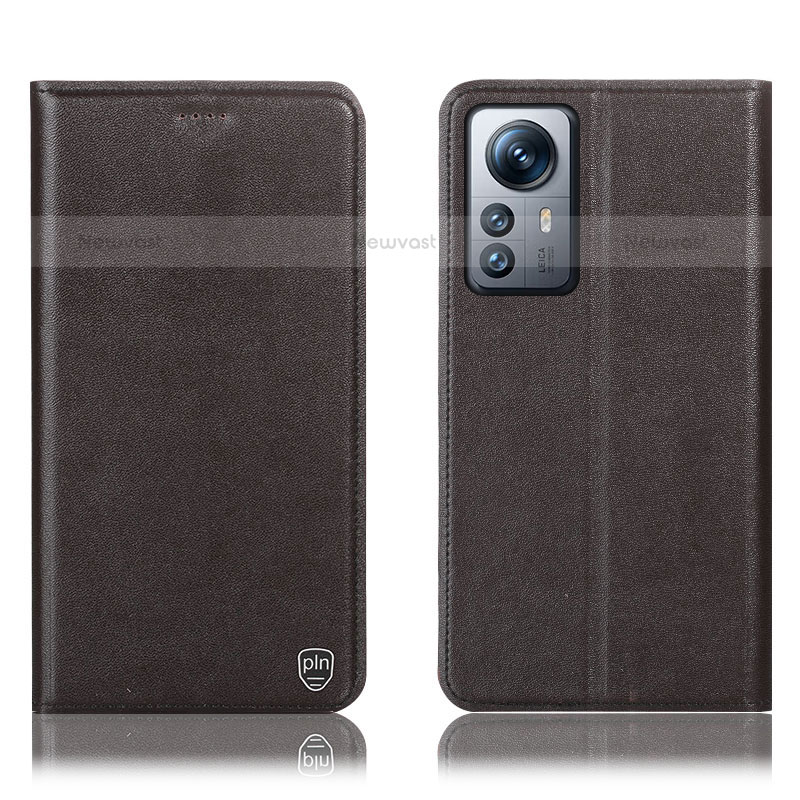 Leather Case Stands Flip Cover Holder H07P for Xiaomi Mi 12S 5G Brown