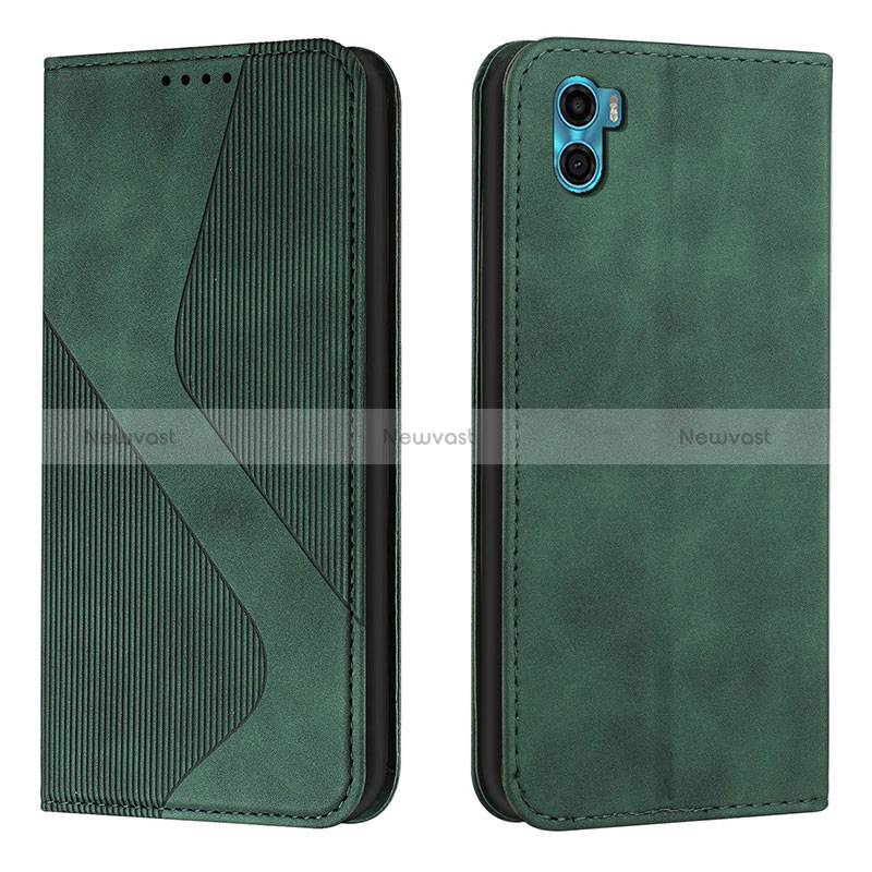 Leather Case Stands Flip Cover Holder H07X for Motorola Moto E32 India Green