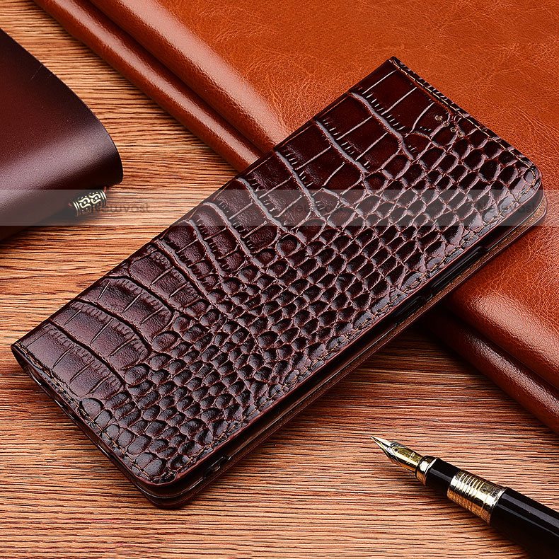 Leather Case Stands Flip Cover Holder H08P for Motorola Moto Edge 20 Pro 5G Brown