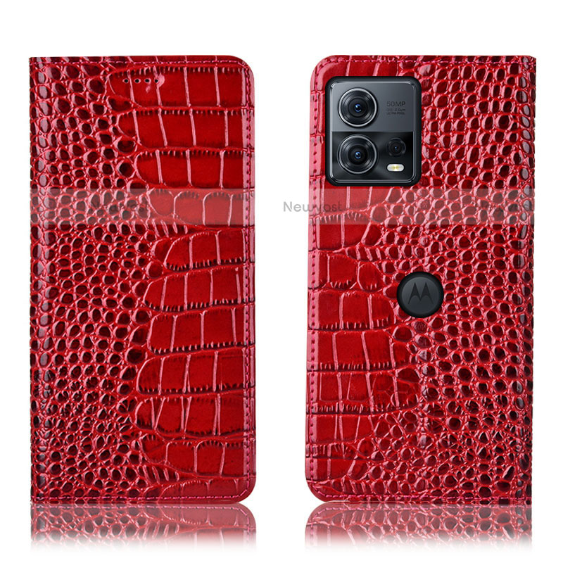 Leather Case Stands Flip Cover Holder H08P for Motorola Moto Edge 30 Fusion 5G Red