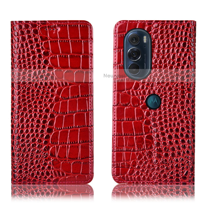 Leather Case Stands Flip Cover Holder H08P for Motorola Moto Edge 30 Pro 5G Red