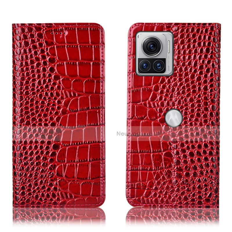 Leather Case Stands Flip Cover Holder H08P for Motorola Moto Edge 30 Ultra 5G Red