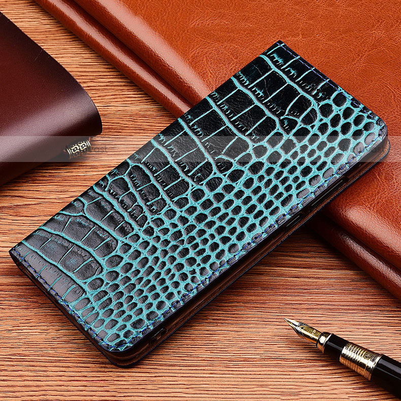 Leather Case Stands Flip Cover Holder H08P for Motorola Moto Edge S 5G Blue