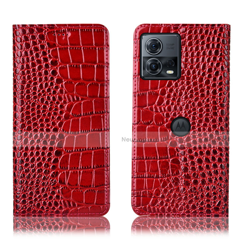 Leather Case Stands Flip Cover Holder H08P for Motorola Moto S30 Pro 5G Red